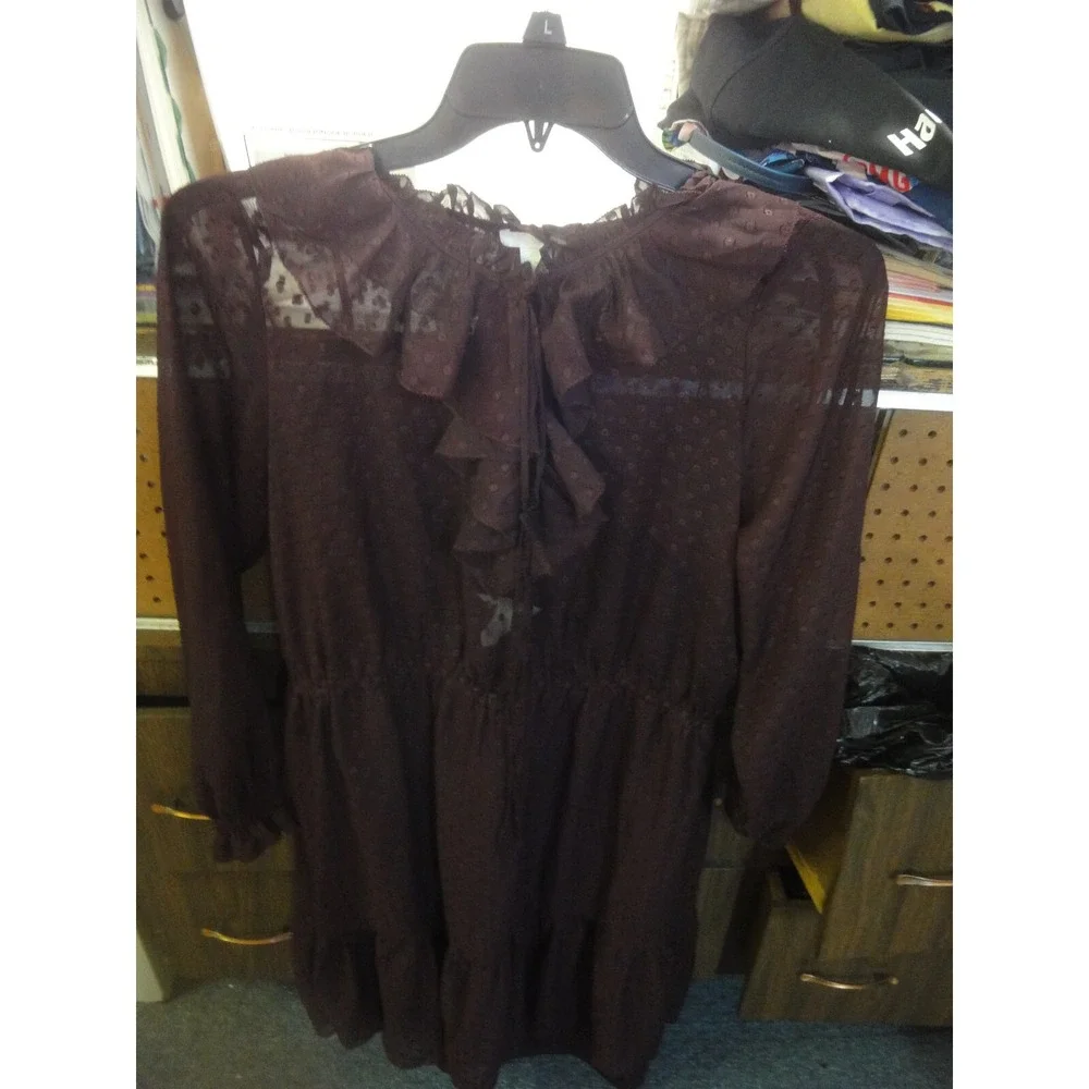 H&M Maroon Sheer dress with attached slip long sleeves size 14 NWT - Picture 2 of 12